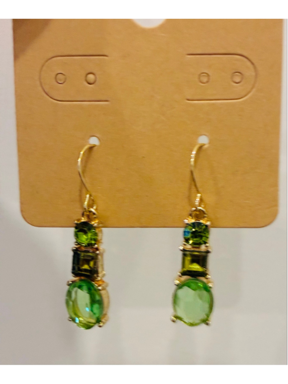 Green Crystal Drop Earrings, gold tone